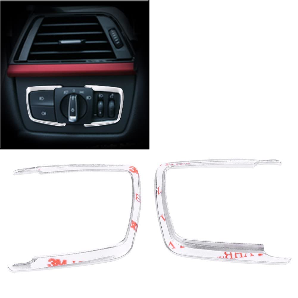 Qiilu Headlight Control Panel Sticker, Car Interior Accessories Headlight Switch Frame Trim Cover for 1 2 3 4 X5 X6 Series F20 F22 F30 F32 Silver