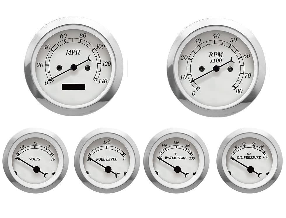 MOTOR METER RACING 6 Gauge Set - ECU Based Electrical Speedometer, Digital Odometer, White Dial, Black Needle, 85mm & 52mm Sizes