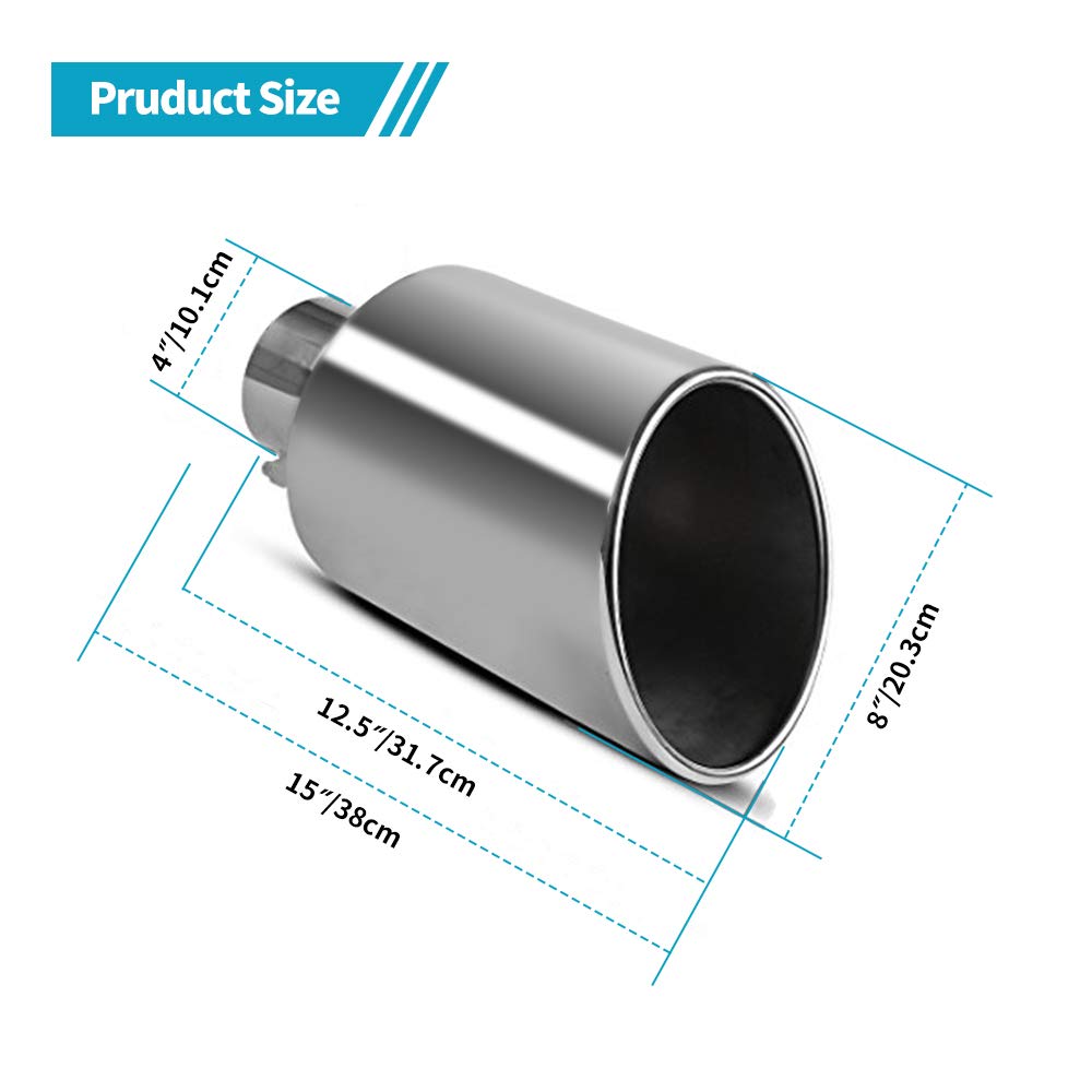 AUTOSAVER88 4'' Inlet Exhaust Tips, 4 Inch Inlet 8in Outlet 15 in Overall Length Chrome-Plated Finish Stainless Steel Exhaust Ta