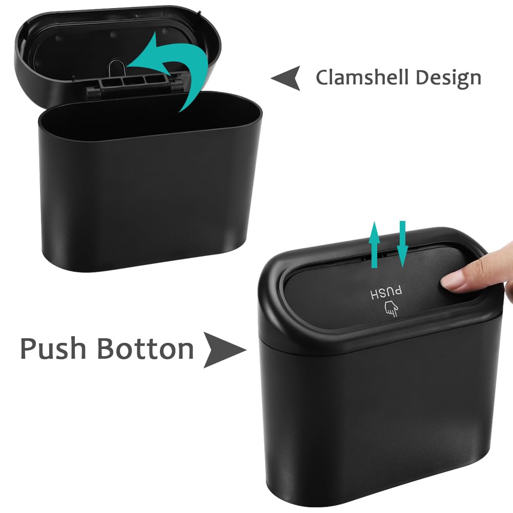 Accmor Car Trash Can With Lid, 2 Pack Mini Vehicle Trash Bin, Small Car Dustbin Garbage Organizer Holder With 2 Roll Trash Bag,