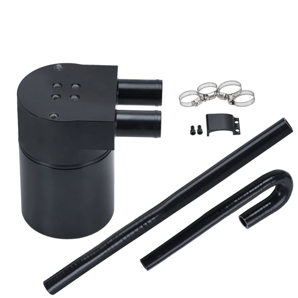 PQY Black Aluminum Alloy Reservior Oil Catch Can Tank with Silicone Radiator Hose Compatible with BMW N54 335i 135i E90 E92 E82 