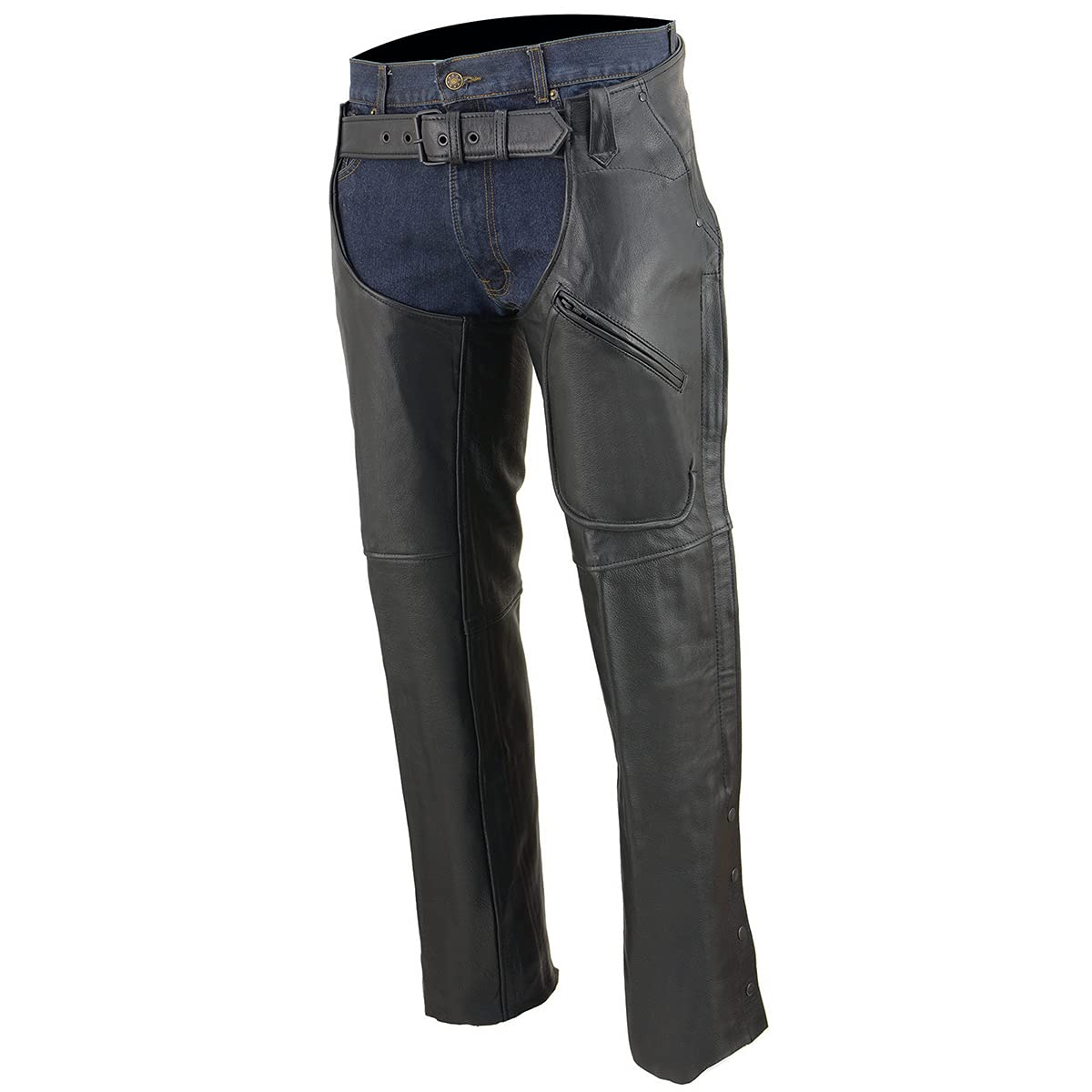 Milwaukee Leather Chaps For Men'S Black Leather 3-Front Pockets- Thigh Patch Pocket Motorcycle Riders Chap- Lkm5780-3X-Large