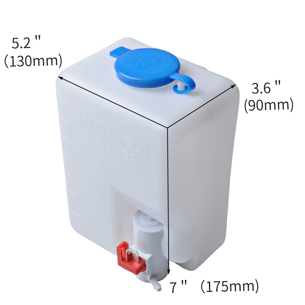 Otuayauto Universal Windshield Washer Bottle, 12V Washer Pump Fluid Reservoir Jet Button Switch Windshield Tank, Oem: 160186