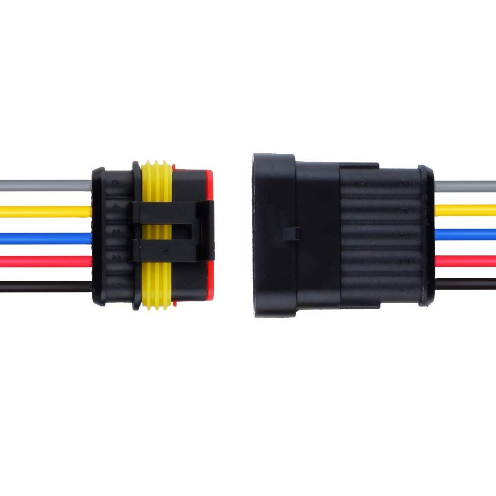 Muyi 5 Sets 5 Pin Wire Connector 18Awg Waterproof Electrical Connectors Kit With 10Cm Pigtail 1.5Mm Series Weatherpack Connector