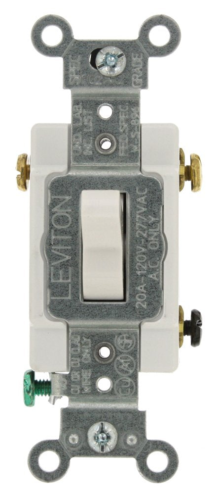 Leviton 1223-SW 20-Amp, 120/277-Volt, Toggle 3-Way AC Quiet Switch, Heavy Duty Grade, Grounding, White