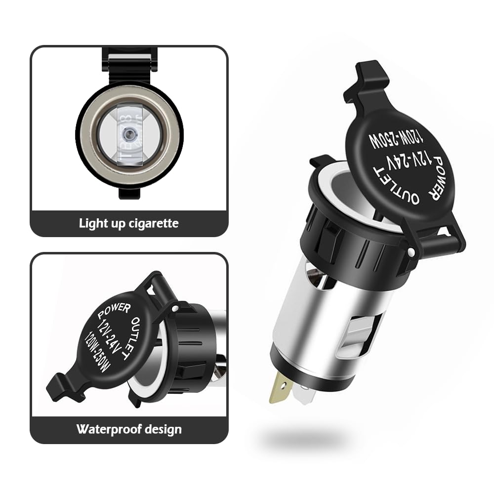 12V Cigarette Lighter Socket,Waterproof Car Power Outlet Cigarette Lighter Adapter with Extension Cable,Universal Interior Car A