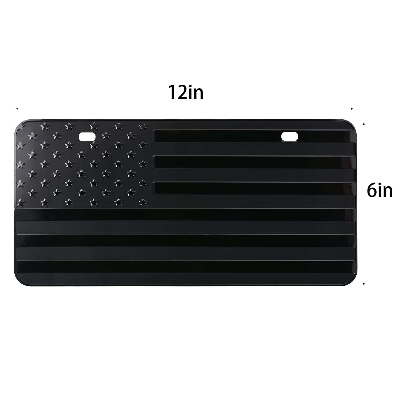 FlyChetah American Front Flag License Plate - Custom Vintage 3D Aluminum Tag, Black, 6x12 inch, Patriotic Embossed Vanity Gift