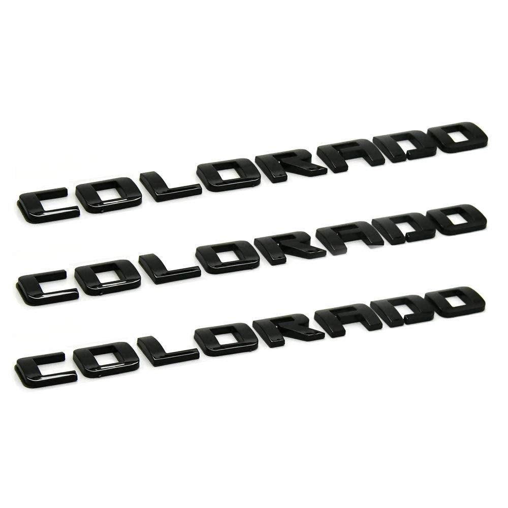 3-Piece Set Colorado Fender Tailgate Badge 3D Logo Emblem Nameplate Letter Truck Replacement For 03-18 Chevrolet Colorado (Gloss Black)