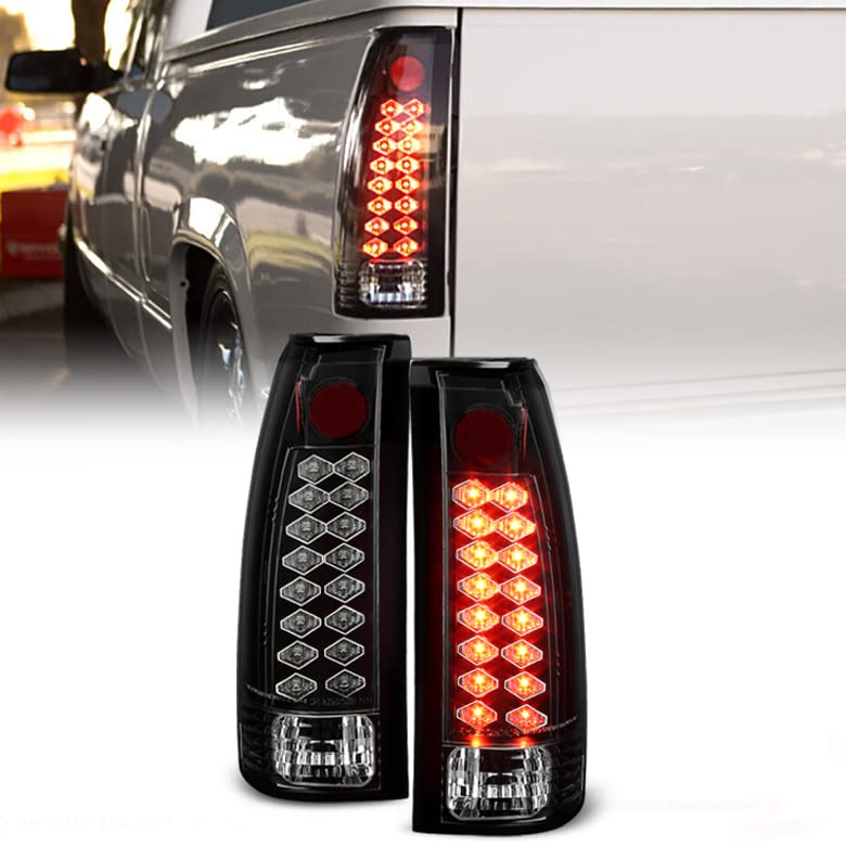 Acanii - For 1988-1998 Chevy Silverado Gmc Sierra Suburban Tahoe Chrome Led Tail Lights Brake Lamps Pair Set Left+Right
