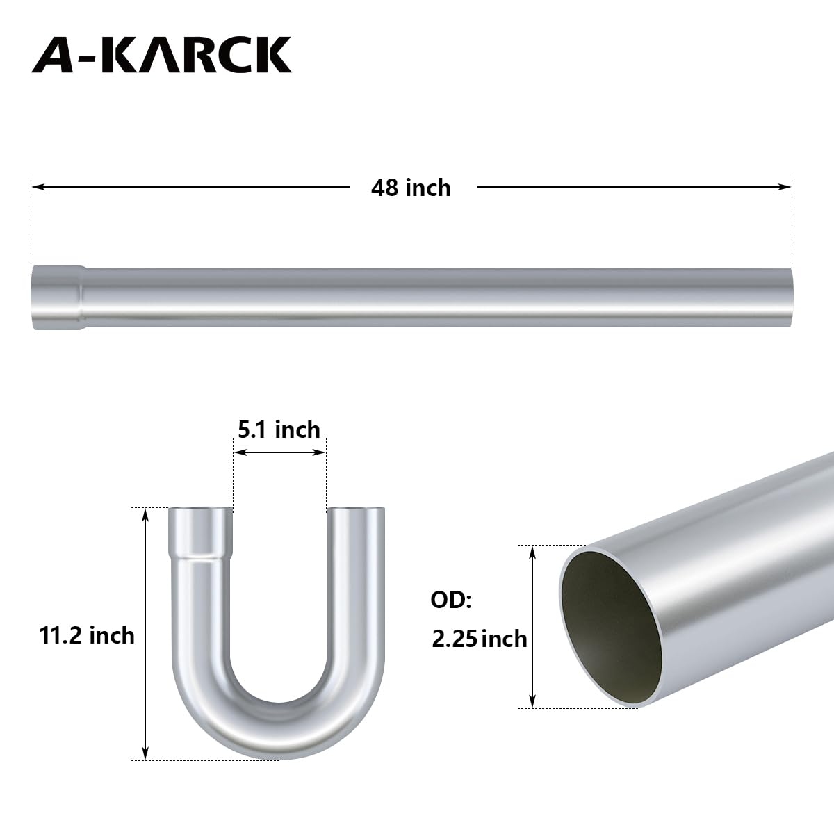 A-KARCK Stainless Steel Mandrel Bends 8 Pcs, 2.25 Inches 304 Stainless Steel Exhaust Pipe DIY Custom Exhaust Tubing Pipe Straigh