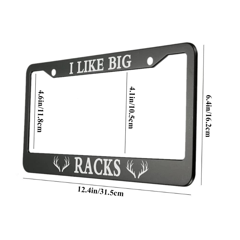 Ofloral I Like Big Racks Aluminum Alloy License Plate Frame White Antlers Black Applicable To Us Standard Car Metal Car Tag Fram