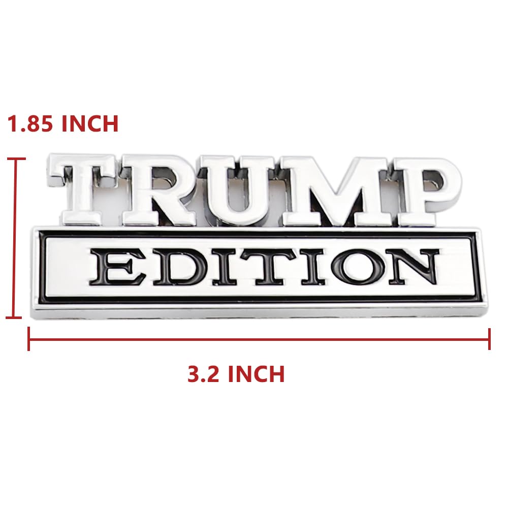 CARRUN 2 Pcs Trump Edition 3D Metal Badge Car Decal Sticker for F150 F250 F350 GMC Chevy SUV - Silver Black, 3.2'' x 1.