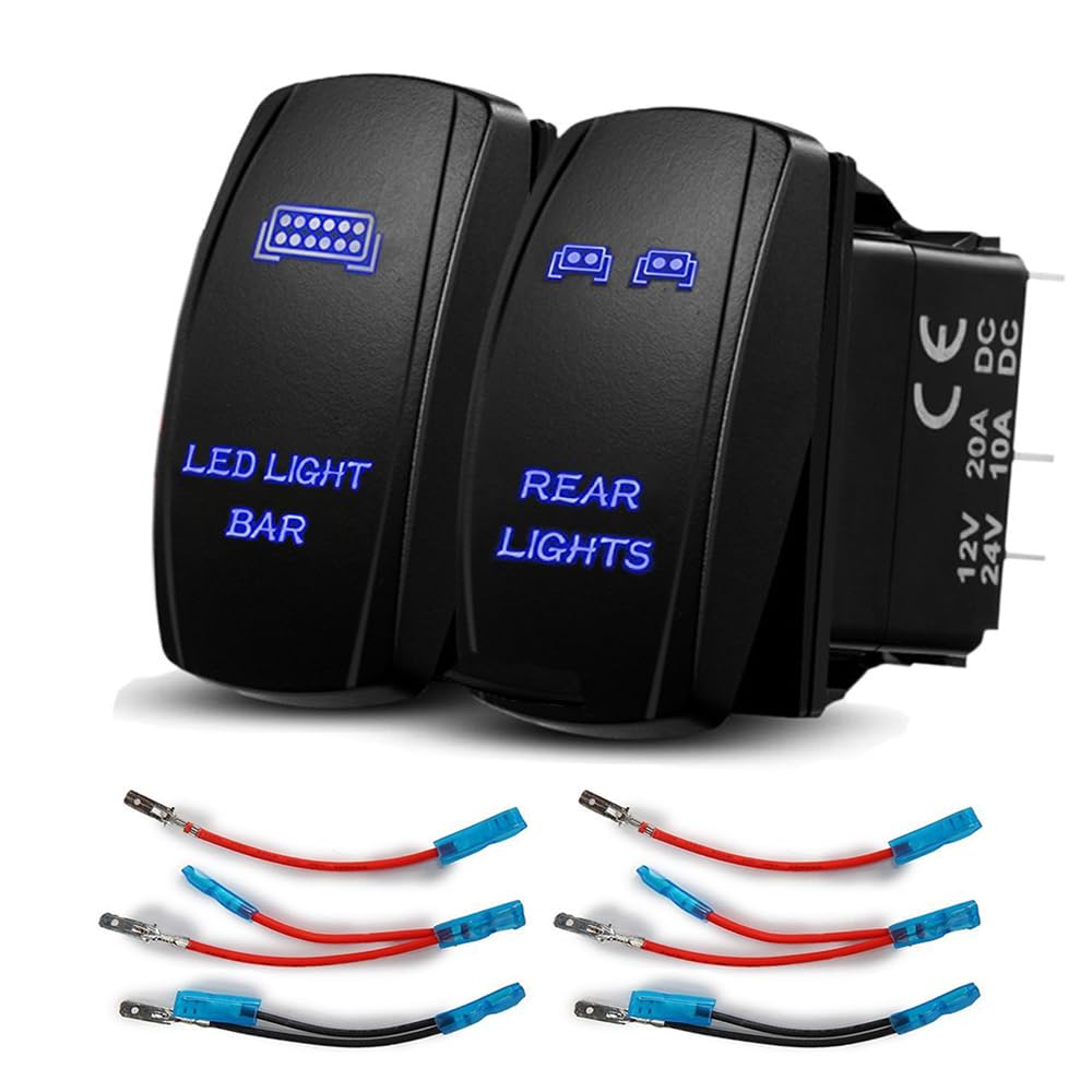 Xislet Led Light Bar & Rear Light Rocker Switches 5Pin Laser On/Off With Jumper Wires Set Compatible With Polaris Utv Atv Jeep Vans Rv Boat Trucks - 20A/12V 10A/24V Blue