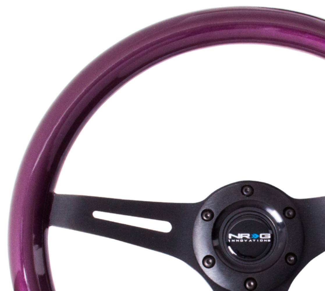 NRG Innovations ST-015BK-PP Classic Wood Grain Wheel (350mm 3 black spokes, purple pearl/flake paint)