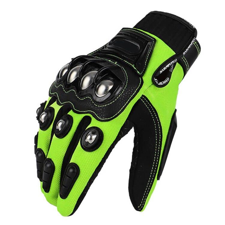 Steel Outdoor Knuckle Motorcycle Motorbike Powersports Safety Gloves (Medium, Green)