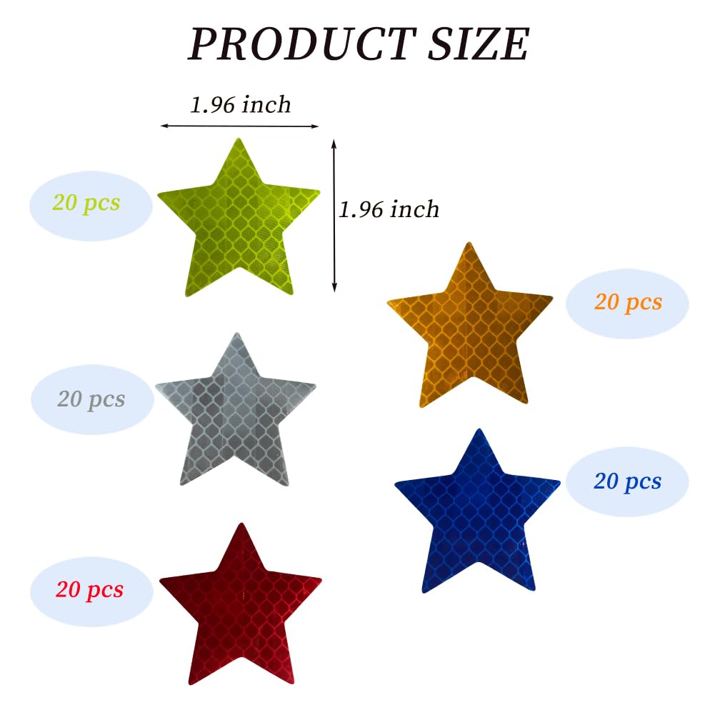 100Pcs Warning Reflective Stickers, Reflective Decals Waterproof Reflector Tapes Safety Reflective Stickers Night Visibility Adhesive Stickers For Motorcycle Bicycle Car (Star-Shaped)