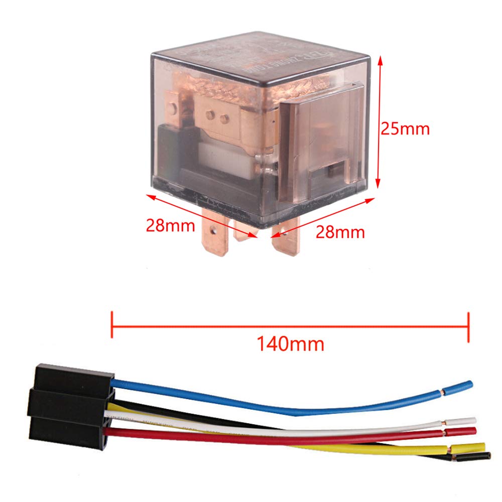 Esupport Car Universal Transparent Relay 12V 80A Spdt 5Pin Switch Wire Socket Plug Harness Kit Pack Of 5