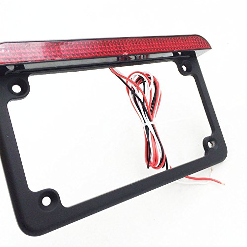 Httmt Mt294-002-Bk Black 7 Inches X 4 Inches Flat License Plate Frame Bracket Tag Holder W/ 6 Inches Led Bar Compatible With Uni