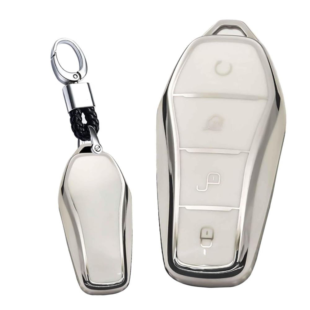 Tecart Tpu Key Fob Cover Key Shell Fit For Byd Han Ev Tang Dm/Qin Plus/Song Pro/Max/Yuan Buckle Key Cover White