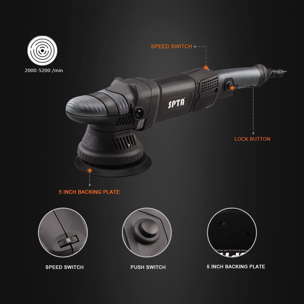 Buffer Polisher, SPTA 5-Inch 125mm Dual Action Random Orbital Car Polisher,Car Detailing Kit, 4Pcs 5inch & 4Pcs 6Inch Polishing