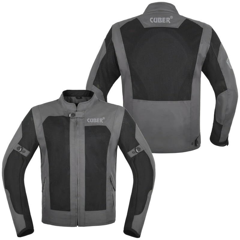 CUBER HI VIS BREATHABLE MESH MOTORCYCLE JACKET RIDING MENS CE ARMOR BIKERS RACING GEAR, DUAL SPORTS PROTECTIVE (GREY, SMALL)