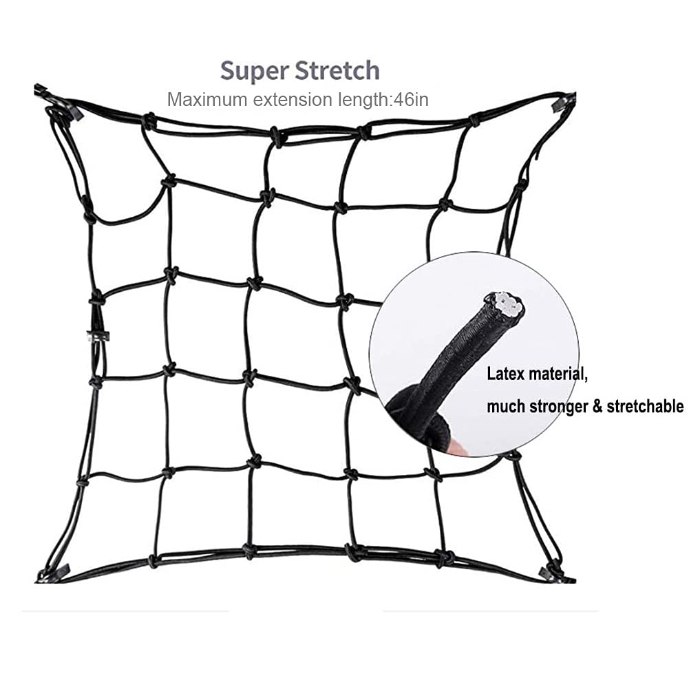 KOFULL 20'' x 20'' Cargo Net, Bungee net with 8 Hooks, Small Cargo net Stretches to 42'' x 42'', Cargo Netting with 2'' x 2'' Me