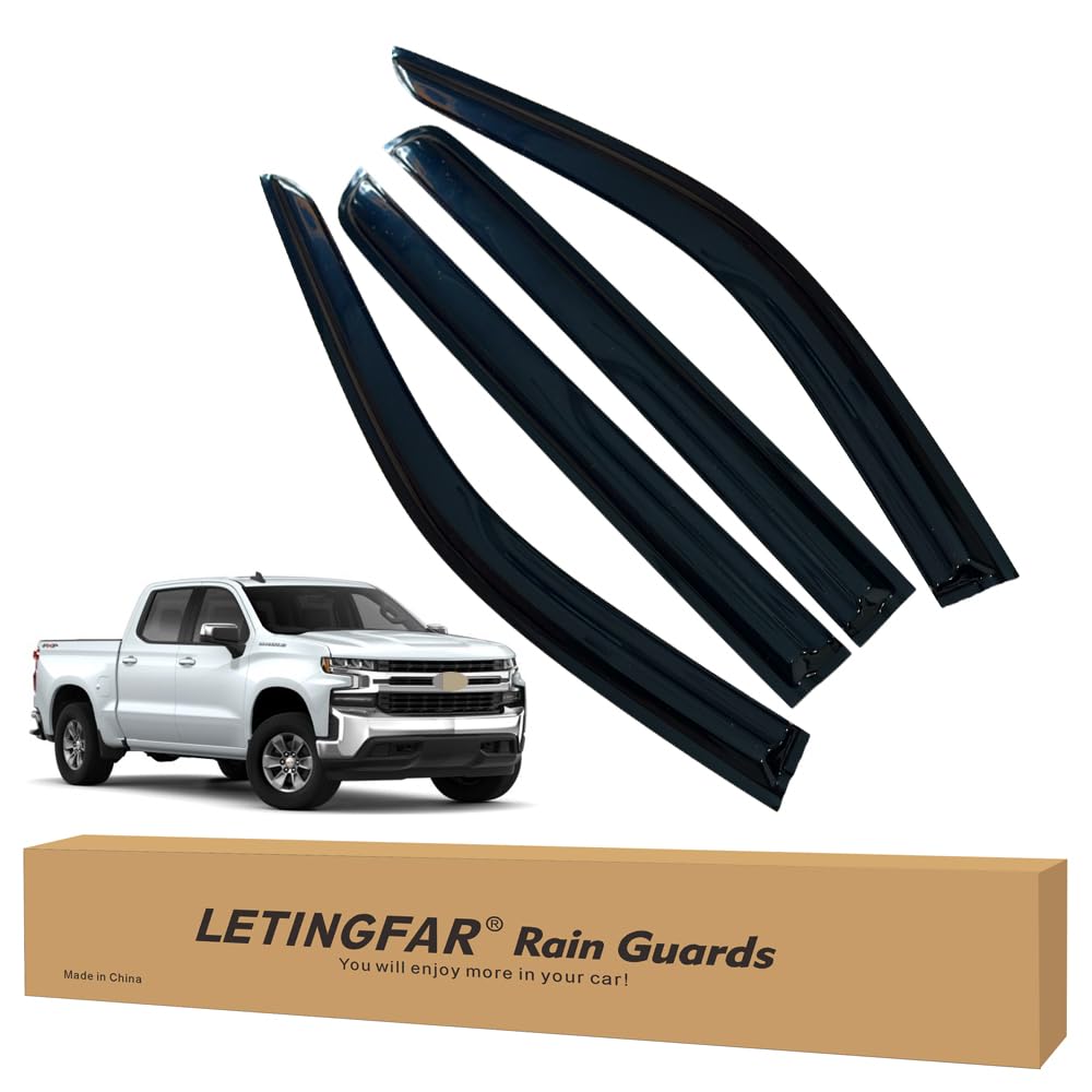 LETINGFAR Window Visors Rain Guards for Chevy Silverado 1500/GMC Sierra 1500 Crew Cab 2019 2020 2021 2022 2023 2024 Accessories,