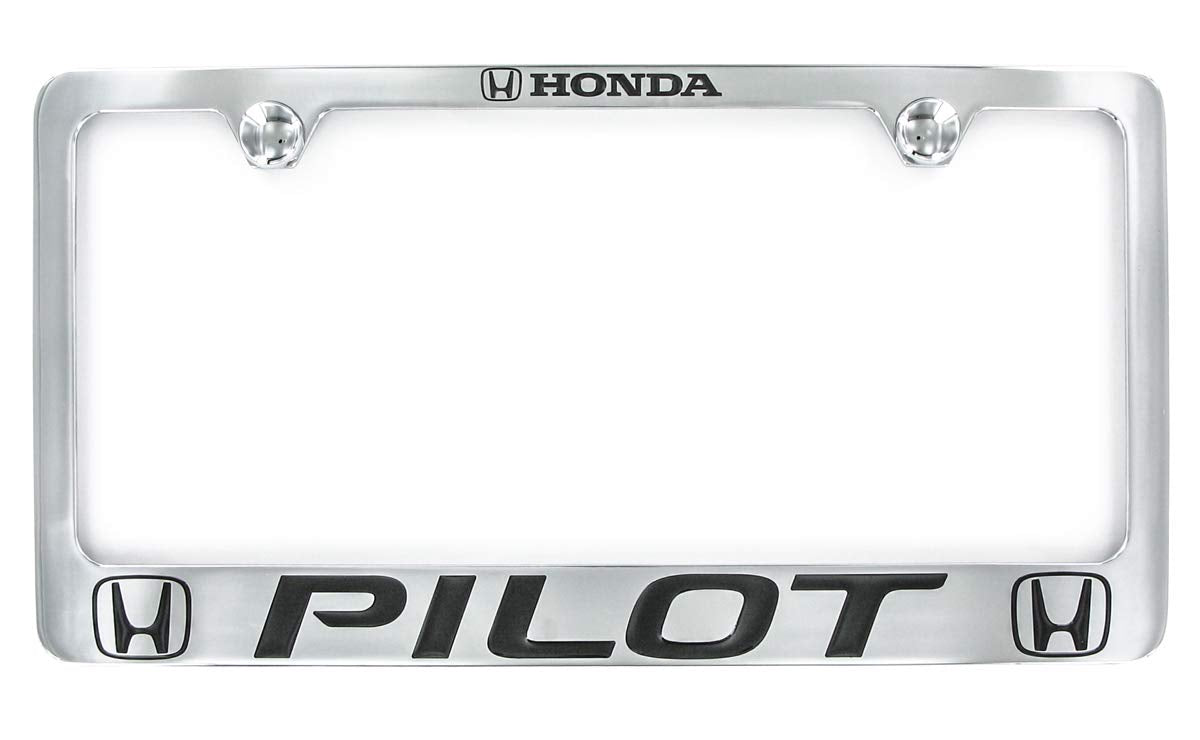 Honda Pilot Wordmark Chrome Plated Zinc Metal License Plate Frame Holder Wide Bottom Engraved 2 Hole