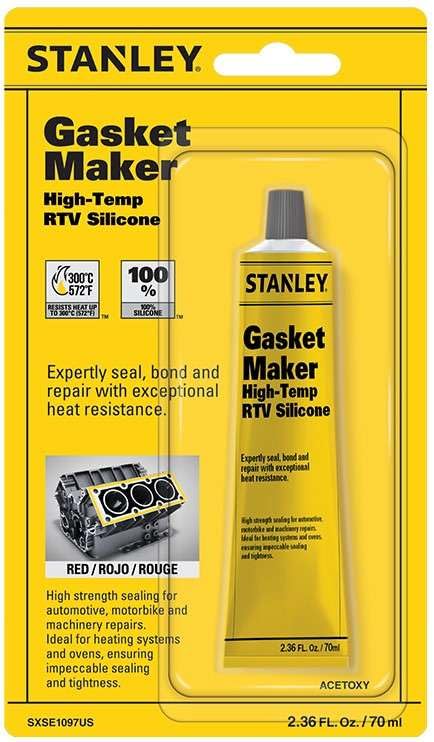 Stanley High-Temp Rtv Silicone Gasket Maker - 1X2.36 Fl.Oz. Red, Waterproof, Flexible And Heat Resistant Red Silicone Sealant Fo