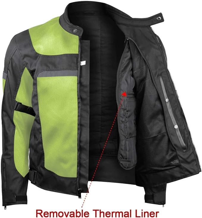 Vance Leather Revo Mens Advanced All-Season Hi-Viz Reflective Mesh & Textile Motorcycle Jacket W/Ce Armor & Removable Liner (Hi-