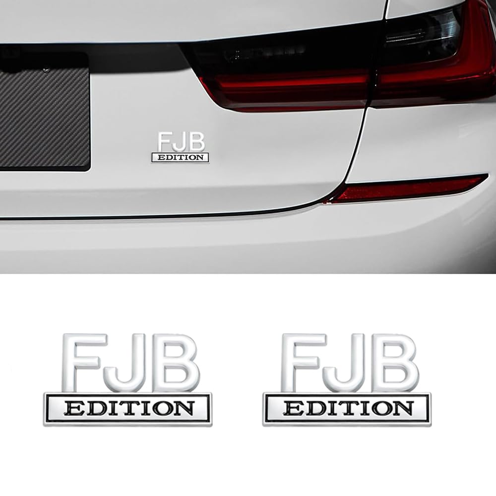 CARRUN 2 Pcs FJB Edition Emblem Car Side Rear Front Hood Trunk Door Badge 3D Decal Sticker Fit for Car Truck SUV (FJB, Silver Bl