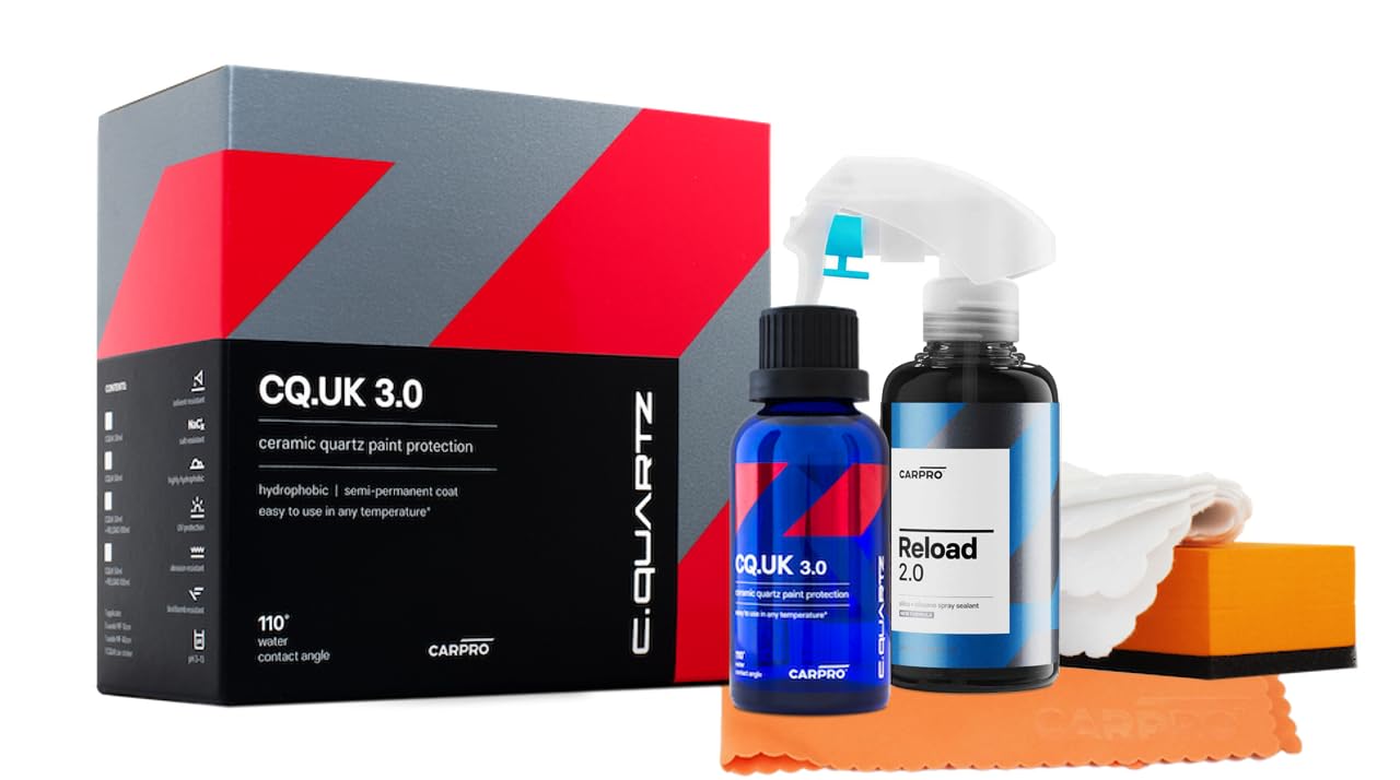 Carpro Cquartz Uk 3.0 - Ceramic Coating For Cars, Quartz Based Nanotechnology, Bonds To Paint, Glass, Metal And Plastic - (50Ml Kit W/Reload 2.0)