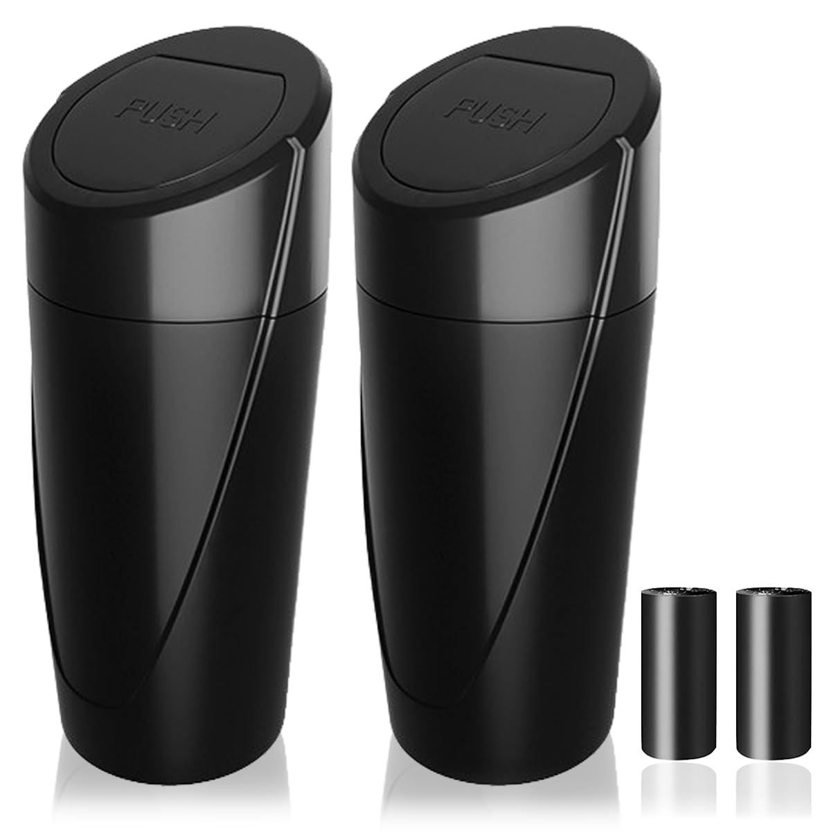 Car Trash Can Bin With Lid - 2 Packs Car Garbage Can Cup Holder - Black Mini Leakproof Vehicle Trash Garbage Can Bin With 40Pcs 