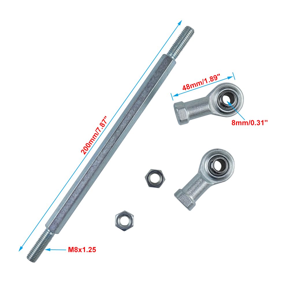 2Pcs M8 200Mm Inner Outer Steering Tie Rod End Lower Upper Ball Joint Adjustable Sway Bar Assembly For Electric Atv Quad Go Kart