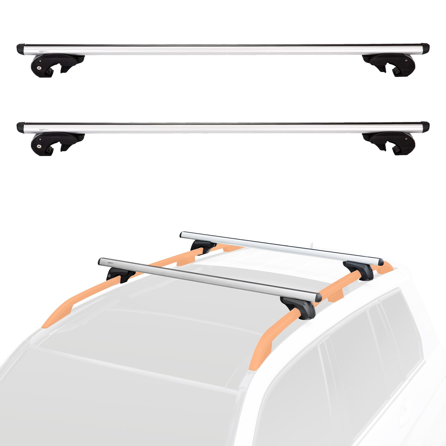 Amazon Basics Cross Rail Roof Rack, 56 Inches, Fits Up To 49.6'' Spans Between Raised Side Rails With Gap, Pack Of 2, Black/Silv