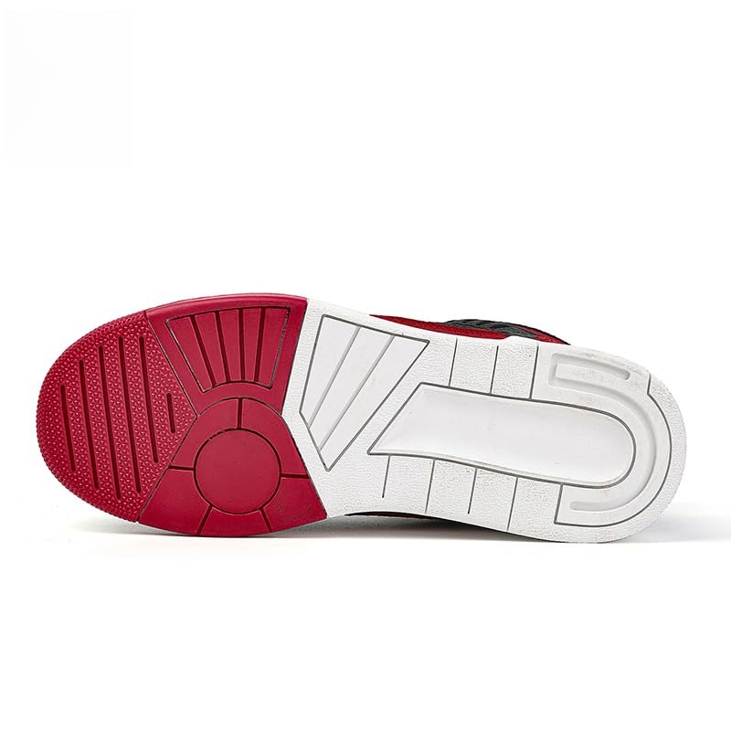 Bofucn Motorcycle Leather Boots,Street Riding Shoes,Anti-Slip Side Zipper Shoes For Men And Women (Black/Red, Adult, 9.5 Men/11