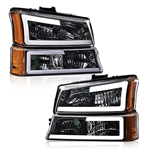 G-Plus Led Drl Front Headlights, Compatible With 2003-2006 Chevy Silverado Avalanche 1500 2500 3500 Bumper Headlamp, Clear Lens