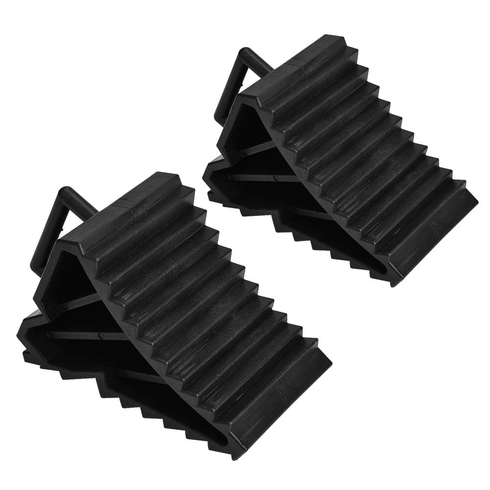 Ejoyous Wheel Chock, 2 Pcs Heavy Duty Black Car Tire Chock Blocks Anti-Slip Tyre Slip Stopper With Handle For Rv Travel Trailer 