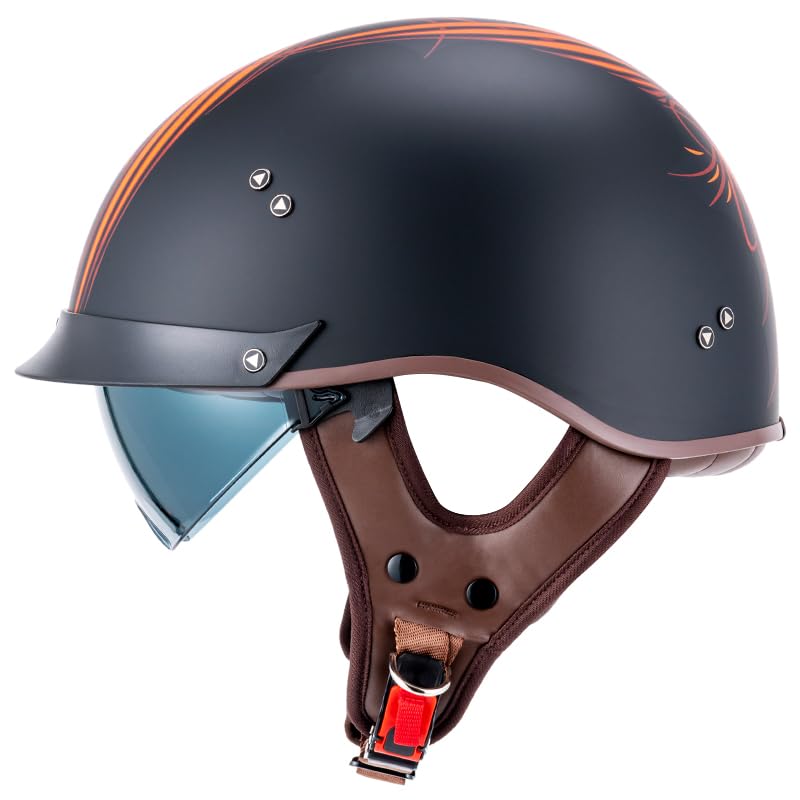 Vcoros Motorcycle Half Face Helmet Sun Visor Quick Release Buckle Dot Approved Adults Men Women Helmets For Cruiser Chopper Mope