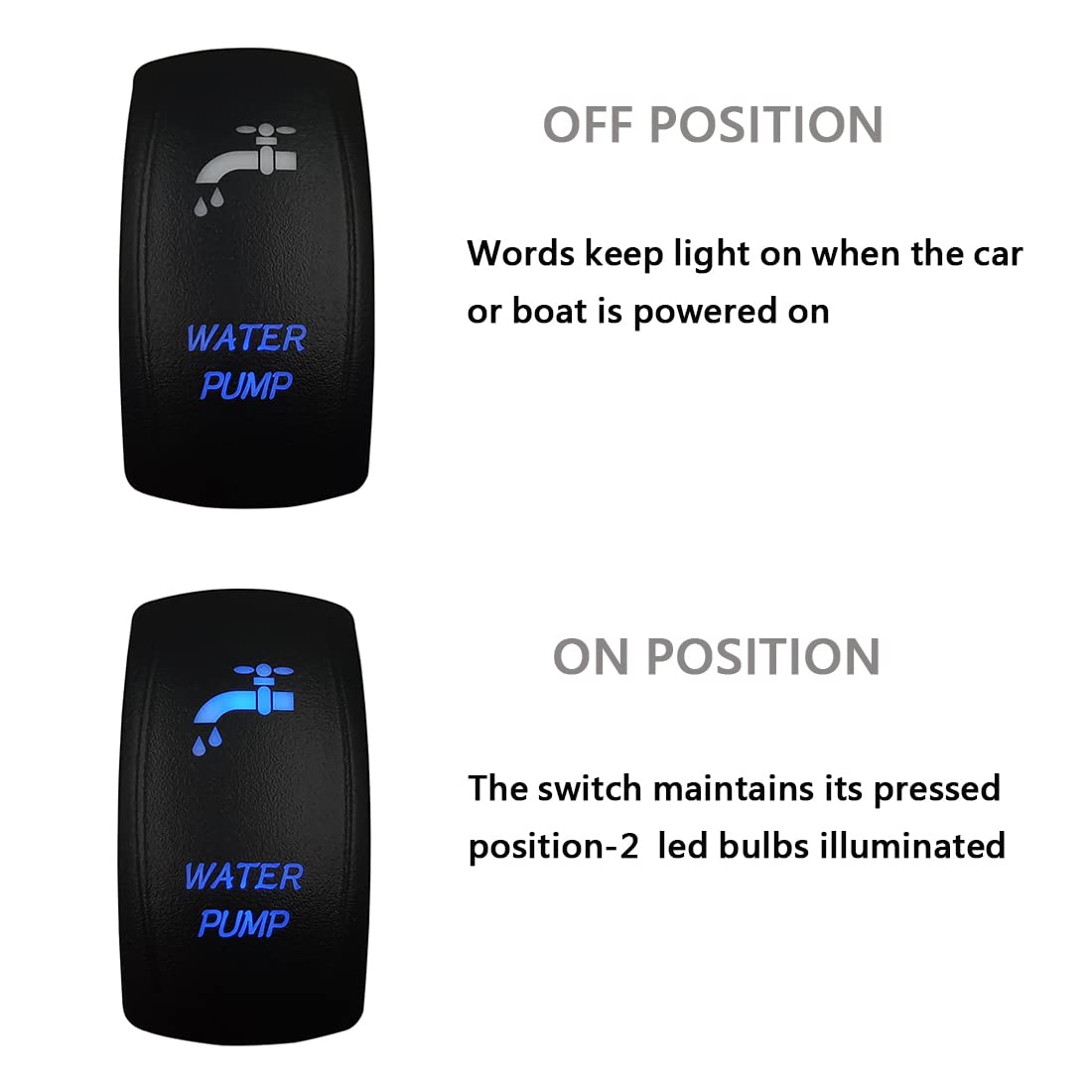 Bacautoparts Blue Backlit Water Pump Rocker Switch Freshwater Tank 5Pin On Off Toggle Switch For Car Boat Marine Pontoon Rv Camper Travel Trailer 12V 24V