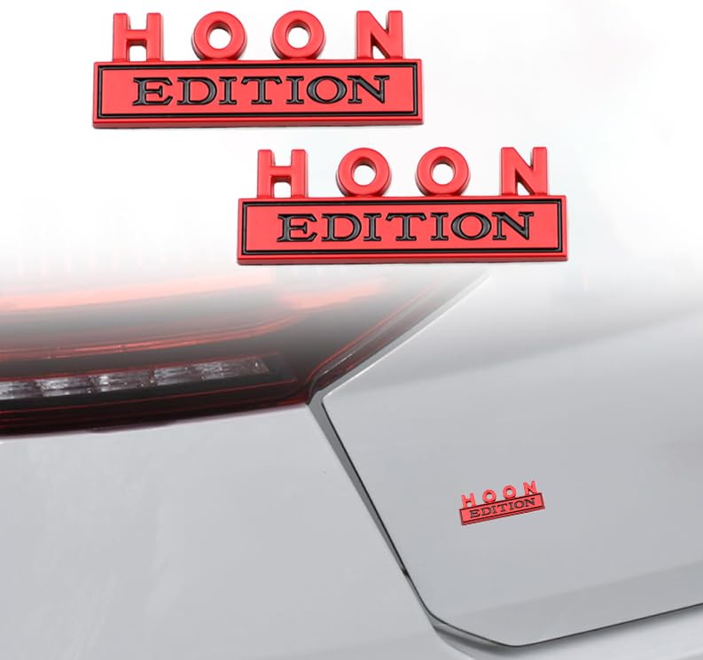 2 Pcs Hoon Edition Emblem Car Side Rear Front Hood Trunk Door Badge 3D Decal Sticker Fit For Car Truck Suv (Hoon, Red)