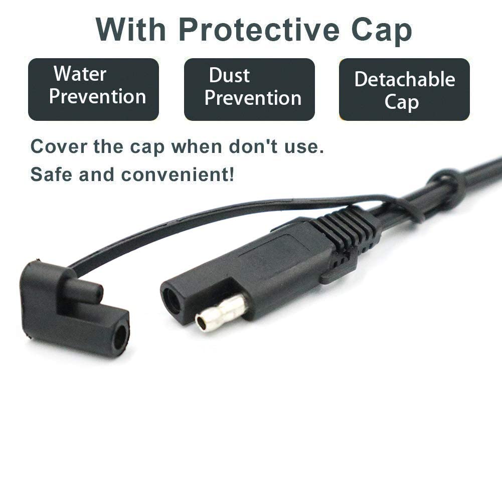 iMESTOU Motorcycle Solar SAE Quick Disconnect Extension Cable Adapter, Ring Terminal Harness with Black Fused 2-Pin Quick Discon