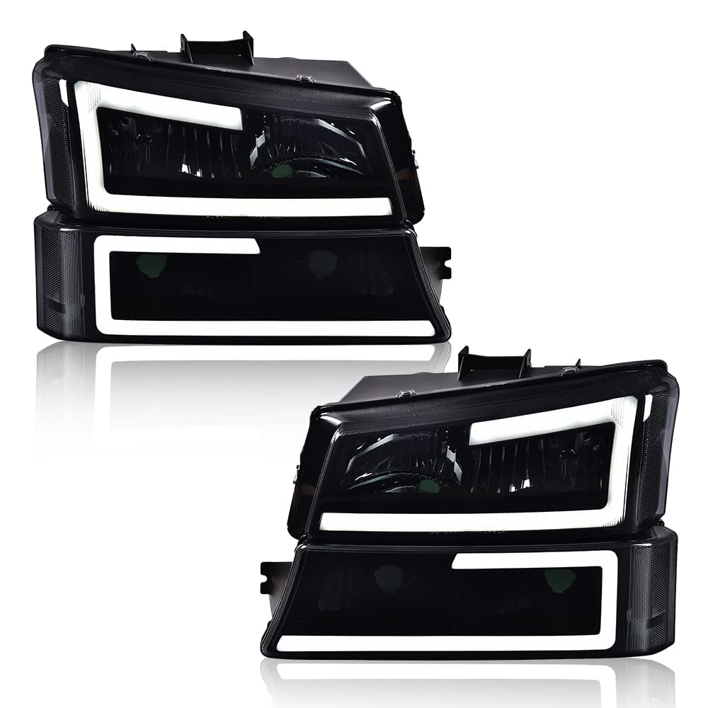 Pit66 Led Headlight Assembly Compatible With Chevy Silverado 1500 2500 3500 Hd Model 03-06/Fit Avalanche 1500 2500(Fit No Claddi