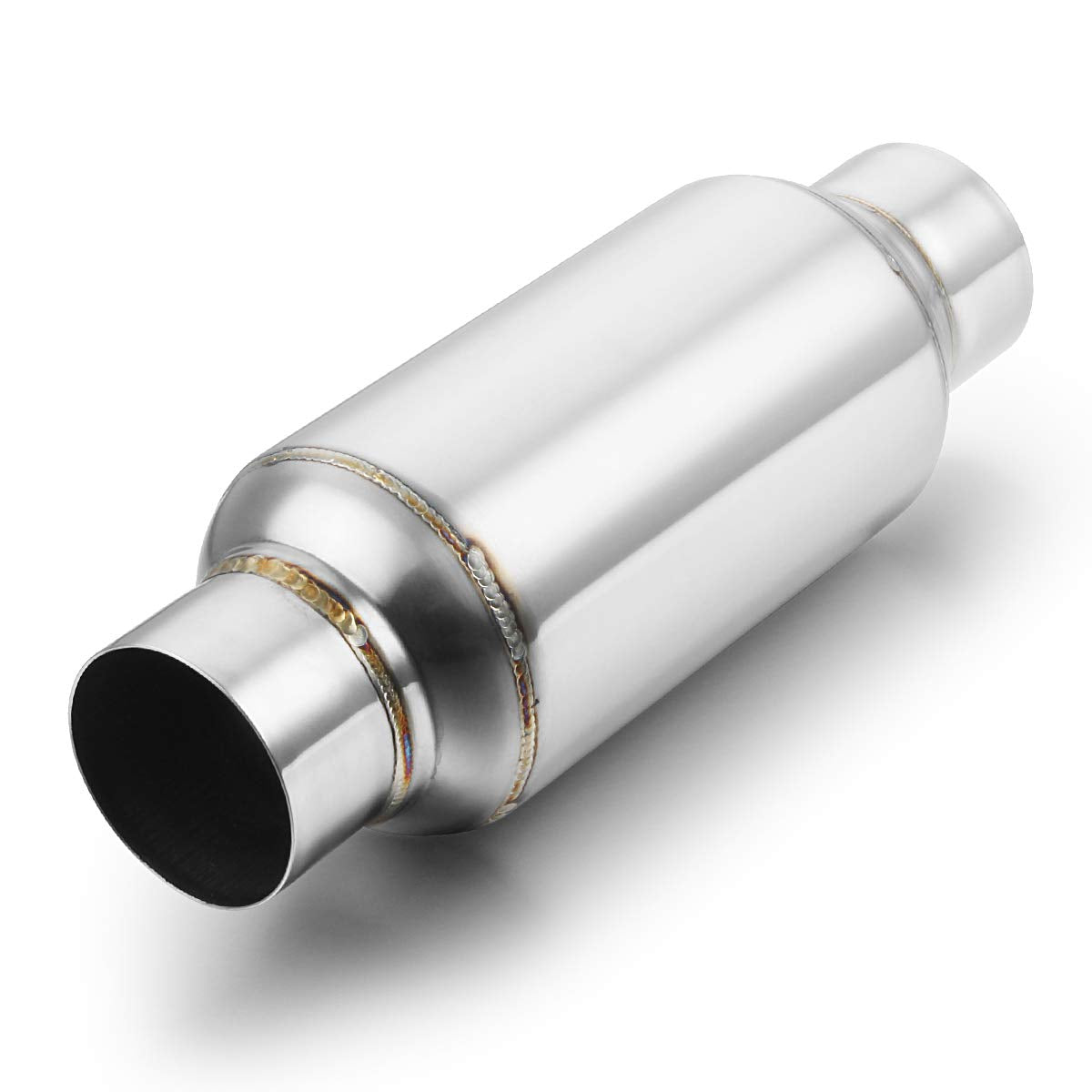 A-Karck 2.5' Inlet Exhaust Resonator, 2.5' Inlet 2.5' Outlet 11.5' Overall Length Muffler Resonator Stainless Steel Polished