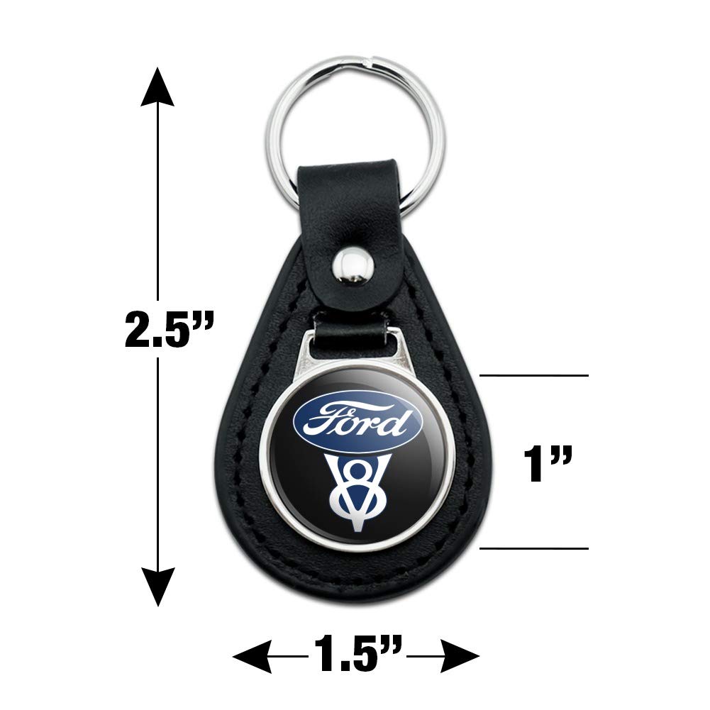 GRAPHICS & MORE Black Leather Ford Vintage V8 Keychain - One Size, Durable Metal and Leather, Classic Design