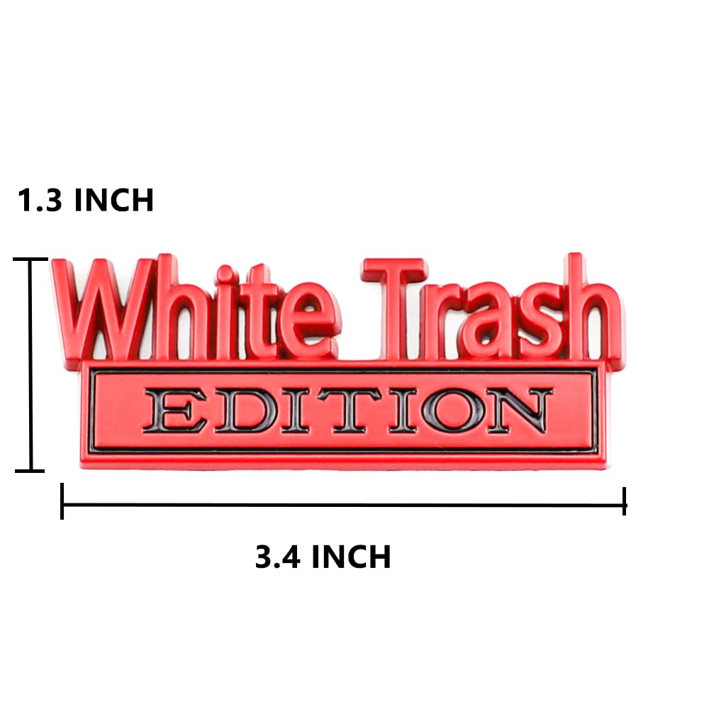 Carrun 2 Pcs White Trash Edition Emblem Car Side Rear Front Hood Trunk Door Badge 3D Decal Sticker Fit For Car Truck Suv (White