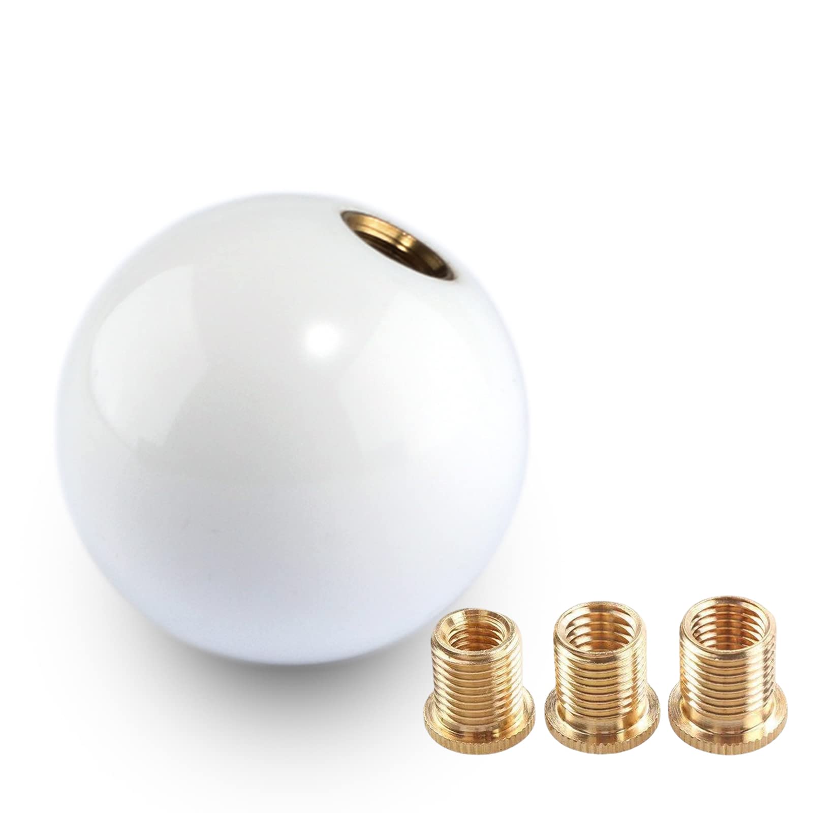 Yiuiy Round Ball Shift Knob Universal Gear Shift Knob 5 6 Speed For Manual Automatic Vehicles With Adapters (Pure White)