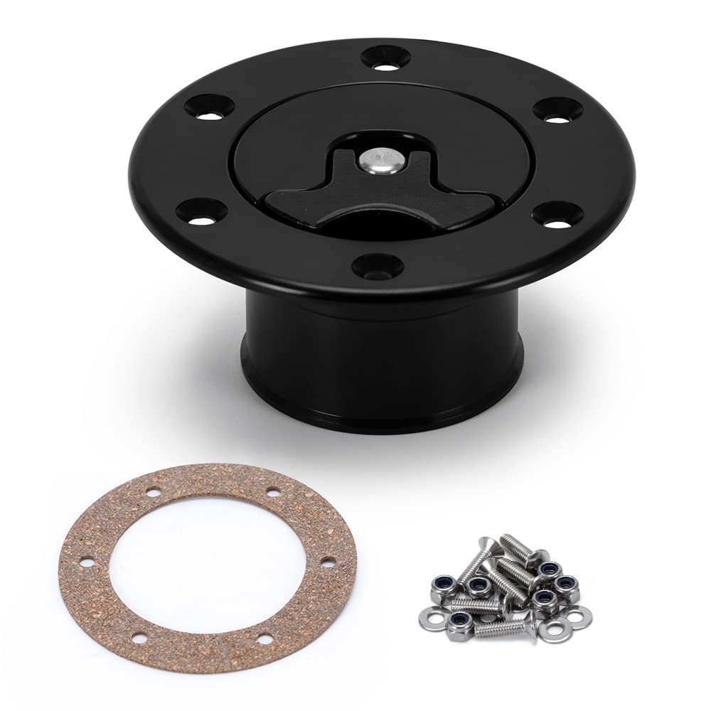 PQY Billet Aluminum Aircraft Style Fuel Cell Gas Cap With 6 Hole Anodized Non-vented Black