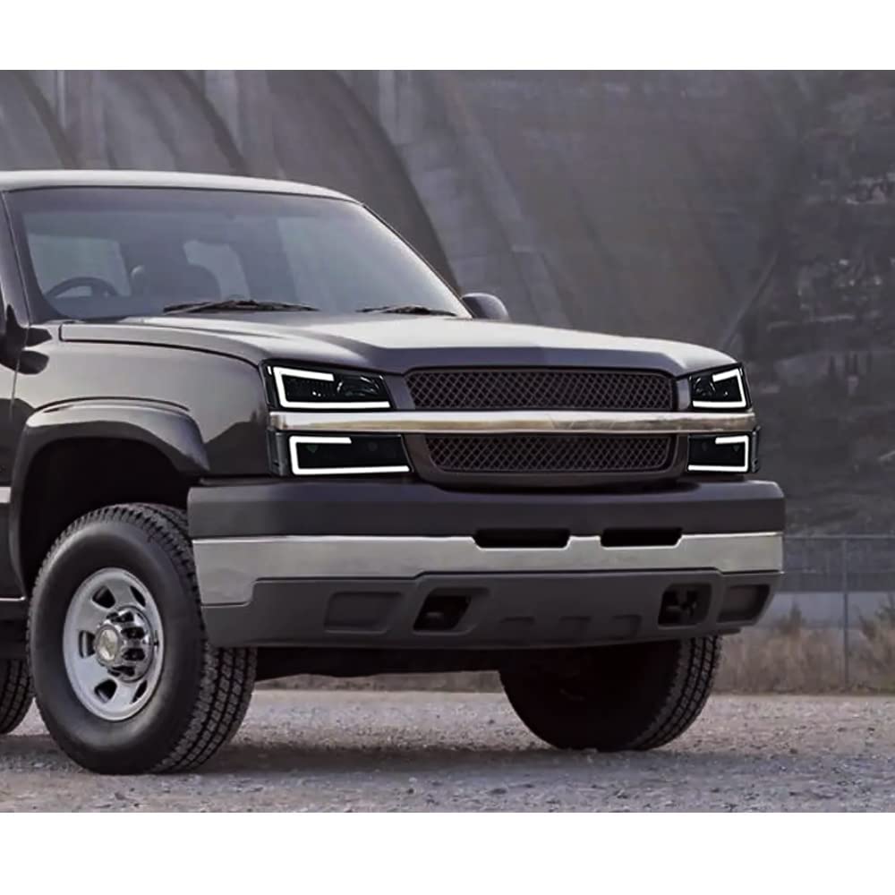 Pit66 Led Headlight Assembly Compatible With Chevy Silverado 1500 2500 3500 Hd Model 03-06/Fit Avalanche 1500 2500(Fit No Claddi