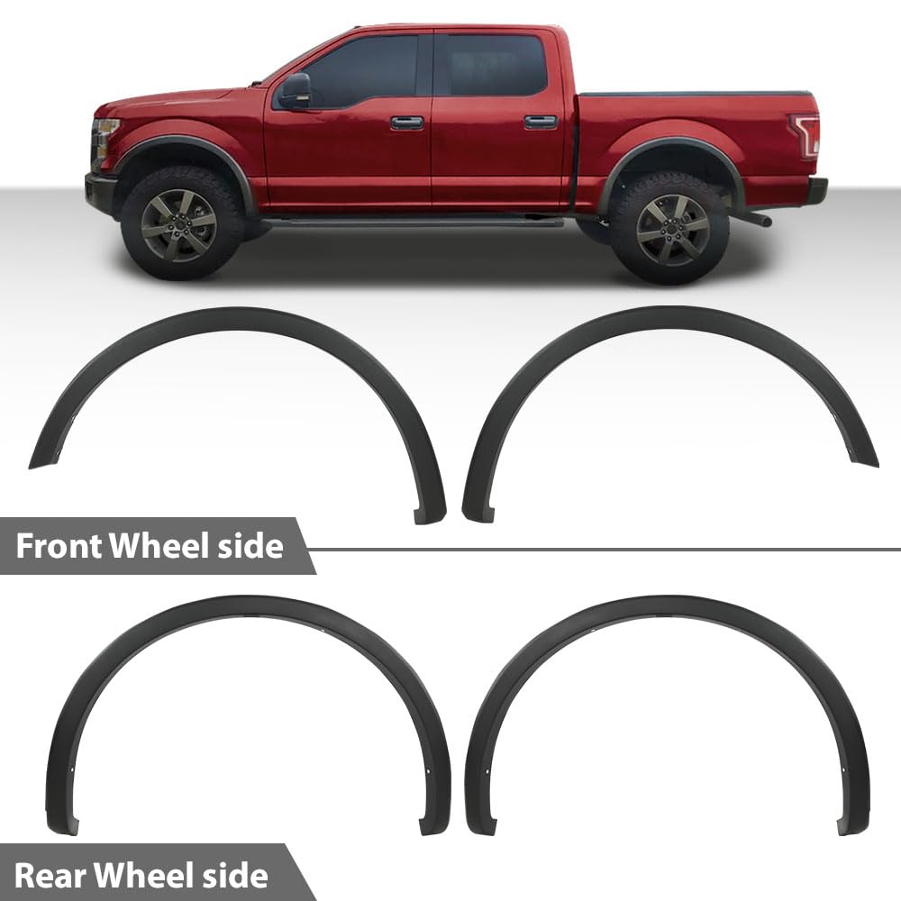 G-Plus Fender Flares, Compatible With Ford F150 2015 2016 2017 Styleside, 4Pcs Wheel Protector Cover Trim Guards Black Factory S